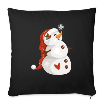 Cute snowman with snowflakes - Throw Pillow Cover 17.5” x 17.5” - black - Front