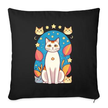 Kitty Cat - Throw Pillow Cover 17.5” x 17.5” - black - Front