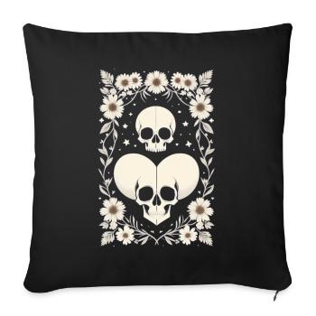 Flower Skull - Throw Pillow Cover 17.5” x 17.5” - black - Front