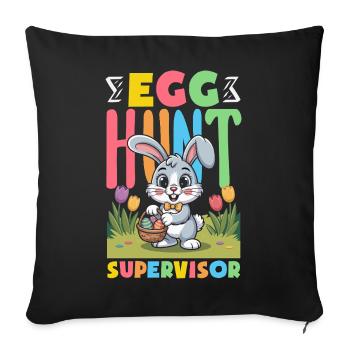 Cute Happy Easter Bunny Egg Hunt Squad - Throw Pillow Cover 17.5” x 17.5” - black - Front