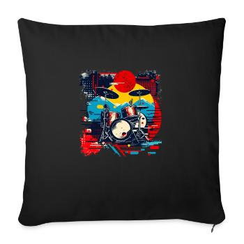Drum Kit Artwork - Throw Pillow Cover 17.5” x 17.5” - black - Front