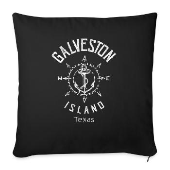 Galveston Island Compass Rose Texas - Throw Pillow Cover 17.5” x 17.5” - black - Front