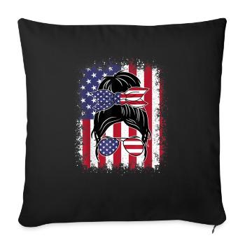 Fourth Of July Patriotic American Flag 4th Of July - Throw Pillow Cover 17.5” x 17.5” - black - Front
