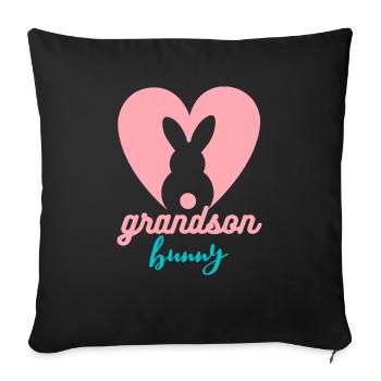 Grandson Bunny Easter Day - Throw Pillow Cover 17.5” x 17.5” - black - Front