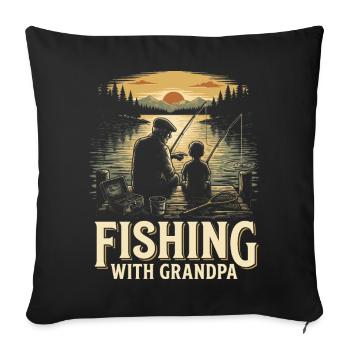 Fishing With Grandpa Shirt Vintage Lake Sunset Doc - Throw Pillow Cover 17.5” x 17.5” - black - Front