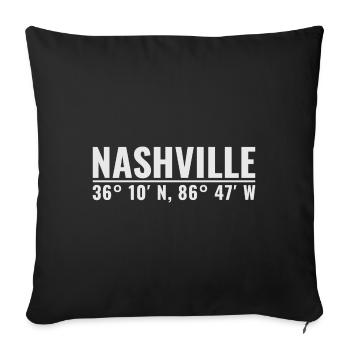 Nashville Tennessee Coordinates - Throw Pillow Cover 17.5” x 17.5” - black - Front