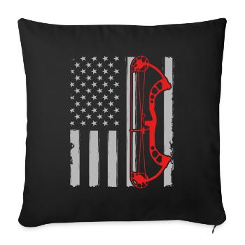 Bow deer hunting American flag gift for Bow - Throw Pillow Cover 17.5” x 17.5” - black - Front