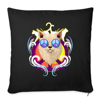 Peace Cat World Peace Anti War - Throw Pillow Cover 17.5” x 17.5” - black - Front