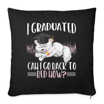 Graduation Cat Graduated Lazy Student - Throw Pillow Cover 17.5” x 17.5” - black - Front