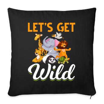 Zoo Animals Boys Girls Kawaii - Throw Pillow Cover 17.5” x 17.5” - black - Front