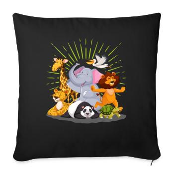 Zoo Animals Boys Girls Safari - Throw Pillow Cover 17.5” x 17.5” - black - Front