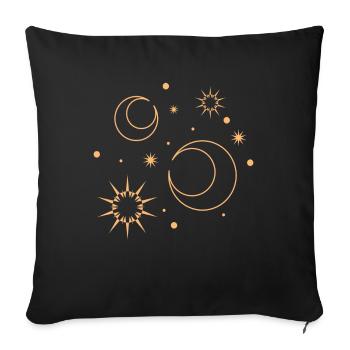 Sun Moon Stars Universe - Throw Pillow Cover 17.5” x 17.5” - black - Front