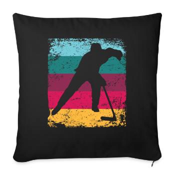 Ice Hockey Player Vintage Ice Hockey - Throw Pillow Cover 17.5” x 17.5” - black - Front