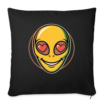 Psychedelic Alien Face Raver - Throw Pillow Cover 17.5” x 17.5” - black - Front