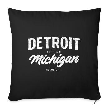 Detroit Michigan Typography - Throw Pillow Cover 17.5” x 17.5” - black - Front