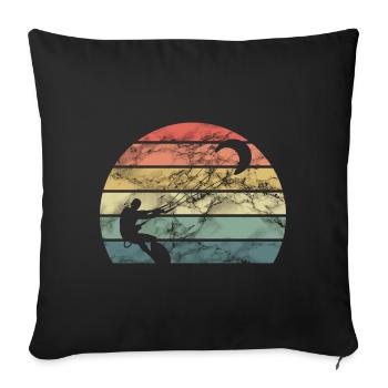 Retro Kitesurfer No Wind No Fun - Throw Pillow Cover 17.5” x 17.5” - black - Front