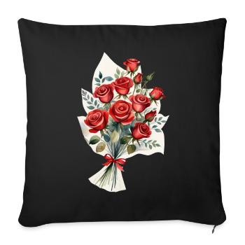 Watercolor Rustic Red Rose Bouquet - Throw Pillow Cover 17.5” x 17.5” - black - Front