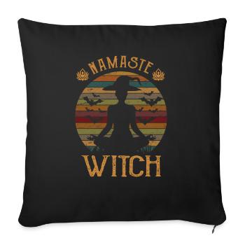 Cute Namaste Witch Halloween Yoga Witches - Throw Pillow Cover 17.5” x 17.5” - black - Front