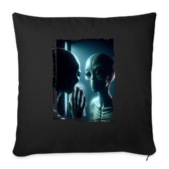 Ufo in the mirror - Throw Pillow Cover 17.5” x 17.5” - black - Front
