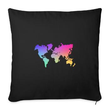 colored world map - Throw Pillow Cover 17.5” x 17.5” - black - Front