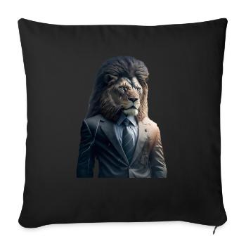 LION IN SUIT - Throw Pillow Cover 17.5” x 17.5” - black - Front