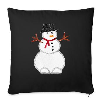 Christmas Glitter Snowman - Throw Pillow Cover 17.5” x 17.5” - black - Front
