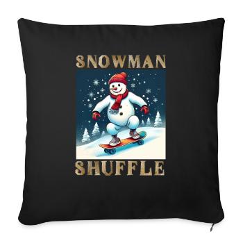 Snowman Shuffle - Coolest Snowman in Town - Throw Pillow Cover 17.5” x 17.5” - black - Front