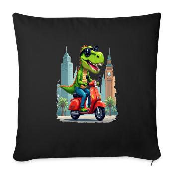 T-Rex on a Scooter – Jurassic Joyride - Throw Pillow Cover 17.5” x 17.5” - black - Front