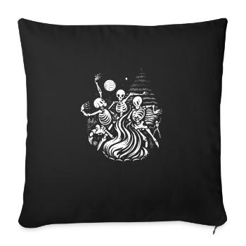 Creepy Halloween Art Skeleton Dancing Around - Throw Pillow Cover 17.5” x 17.5” - black - Front