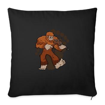 Bigfoot Violin Sasquatch Playing Violin - Throw Pillow Cover 17.5” x 17.5” - black - Front