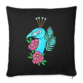 Beautiful Peacock Zoo Attendant - Throw Pillow Cover 17.5” x 17.5” - black - Front