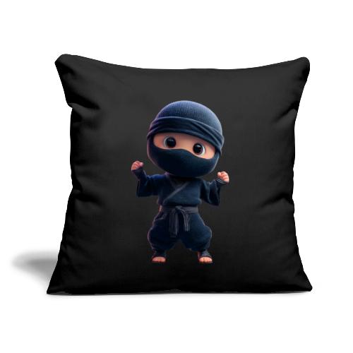 Cute Cartoon Ninja Toddler in Fight Pose - Throw Pillow Cover 17.5” x 17.5”
