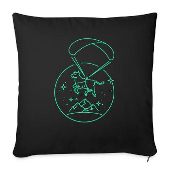 Cow Flying With Parachute - Throw Pillow Cover 17.5” x 17.5” - black - Front