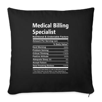 Medical Billing Specialist T Shirt - Nutritional A - Throw Pillow Cover 17.5” x 17.5” - black - Front