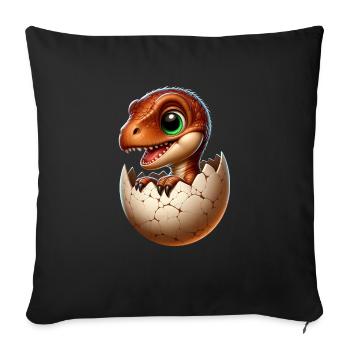 Baby Dinosaur in his Egg - Throw Pillow Cover 17.5” x 17.5” - black - Front