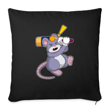 Mouse At Cricket With Cricket Bat - Throw Pillow Cover 17.5” x 17.5” - black - Front