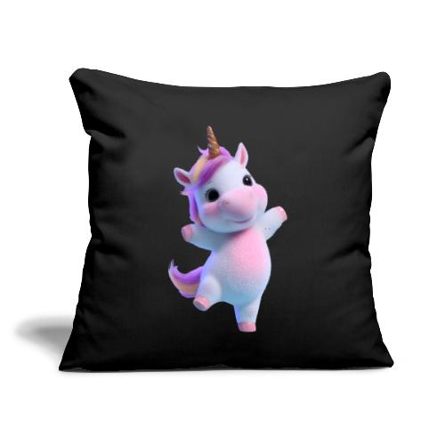 Cute Cartoon Unicorn Dancing Joyfully - Throw Pillow Cover 17.5” x 17.5”