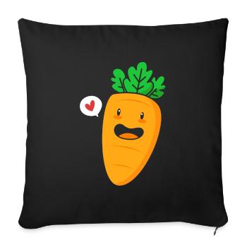 Kawaii Vegetable Vegan Cute Carrot - Throw Pillow Cover 17.5” x 17.5” - black - Front