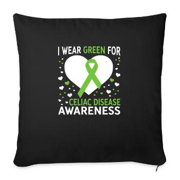I Wear Green For Support Celiac Disease Awareness - Throw Pillow Cover 17.5” x 17.5” - black - Front