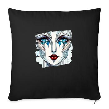 Woman s face with blue eyes and red lips - Throw Pillow Cover 17.5” x 17.5” - black - Front