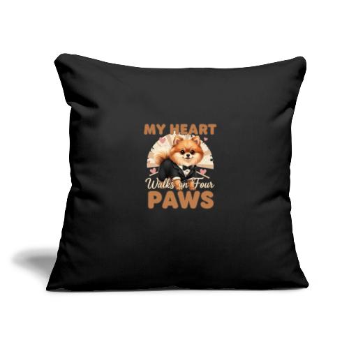 My Heart Walks on Four Paws – Pomeranian tee - Throw Pillow Cover 17.5” x 17.5”