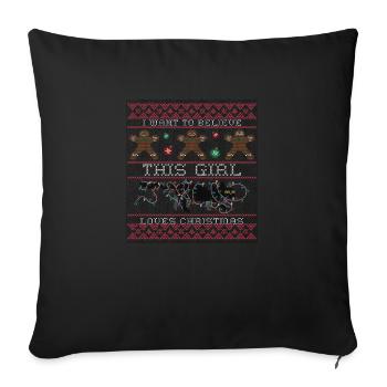 i want to believe this girl loves christmas Saint - Throw Pillow Cover 17.5” x 17.5” - black - Front