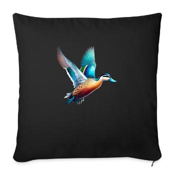 Blue Billed Duck in Flight - Throw Pillow Cover 17.5” x 17.5” - black - Front