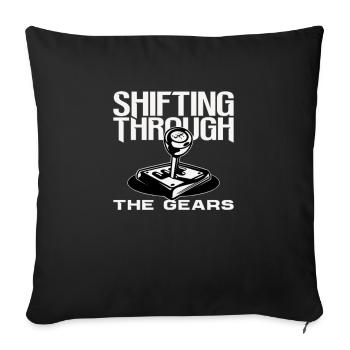 SHIFTING THROUGH THE GEARS - Throw Pillow Cover 17.5” x 17.5” - black - Front