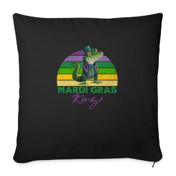 Mardi Gras King Alligator - Throw Pillow Cover 17.5” x 17.5” - black - Front