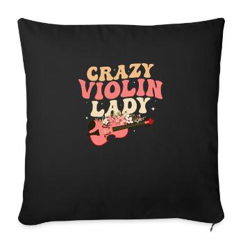 Crazy Violin Lady Violinist Orchestra - Throw Pillow Cover 17.5” x 17.5” - black - Front