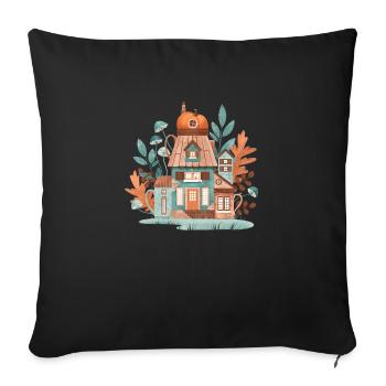 Pumpkin House - Throw Pillow Cover 17.5” x 17.5” - black - Front