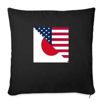 Japan America Flag |Half Japanese USA Flag - Throw Pillow Cover 17.5” x 17.5” - black - Front