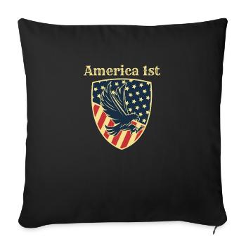 America 1st Bald Eagle USA Flag 4th Of July Gift - Throw Pillow Cover 17.5” x 17.5” - black - Front