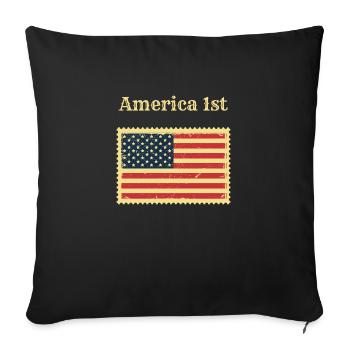 America 1st American Flag US Stamp 4th Of July USA - Throw Pillow Cover 17.5” x 17.5” - black - Front